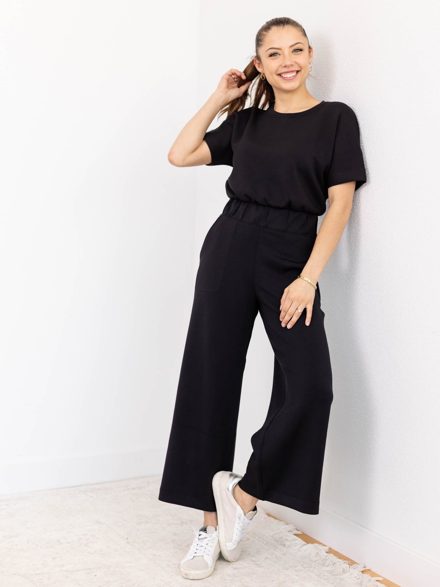 Spanx AirEssentials Crop Wide Leg Jumpsuit in Tahini L