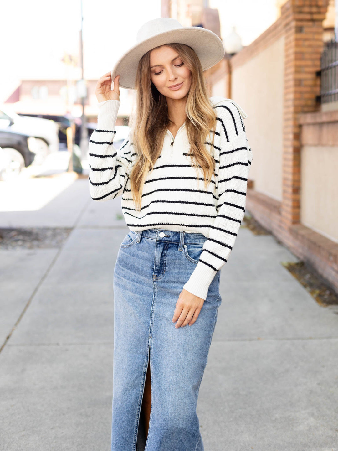 Striped Half Zip SweaterSweaters