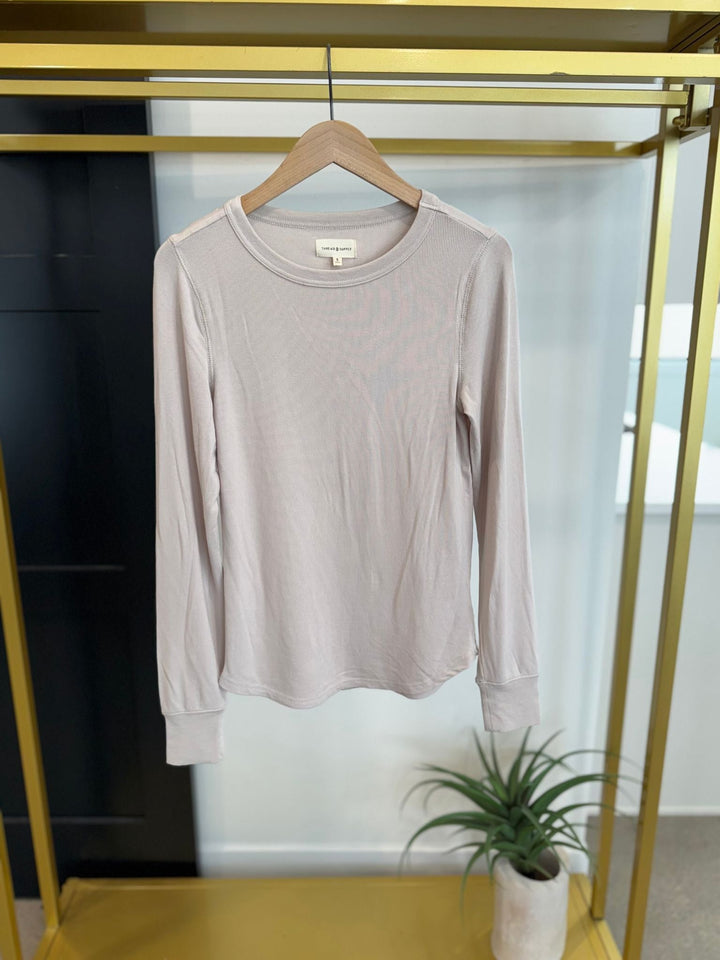 light tan ribbed lightweight long sleeve