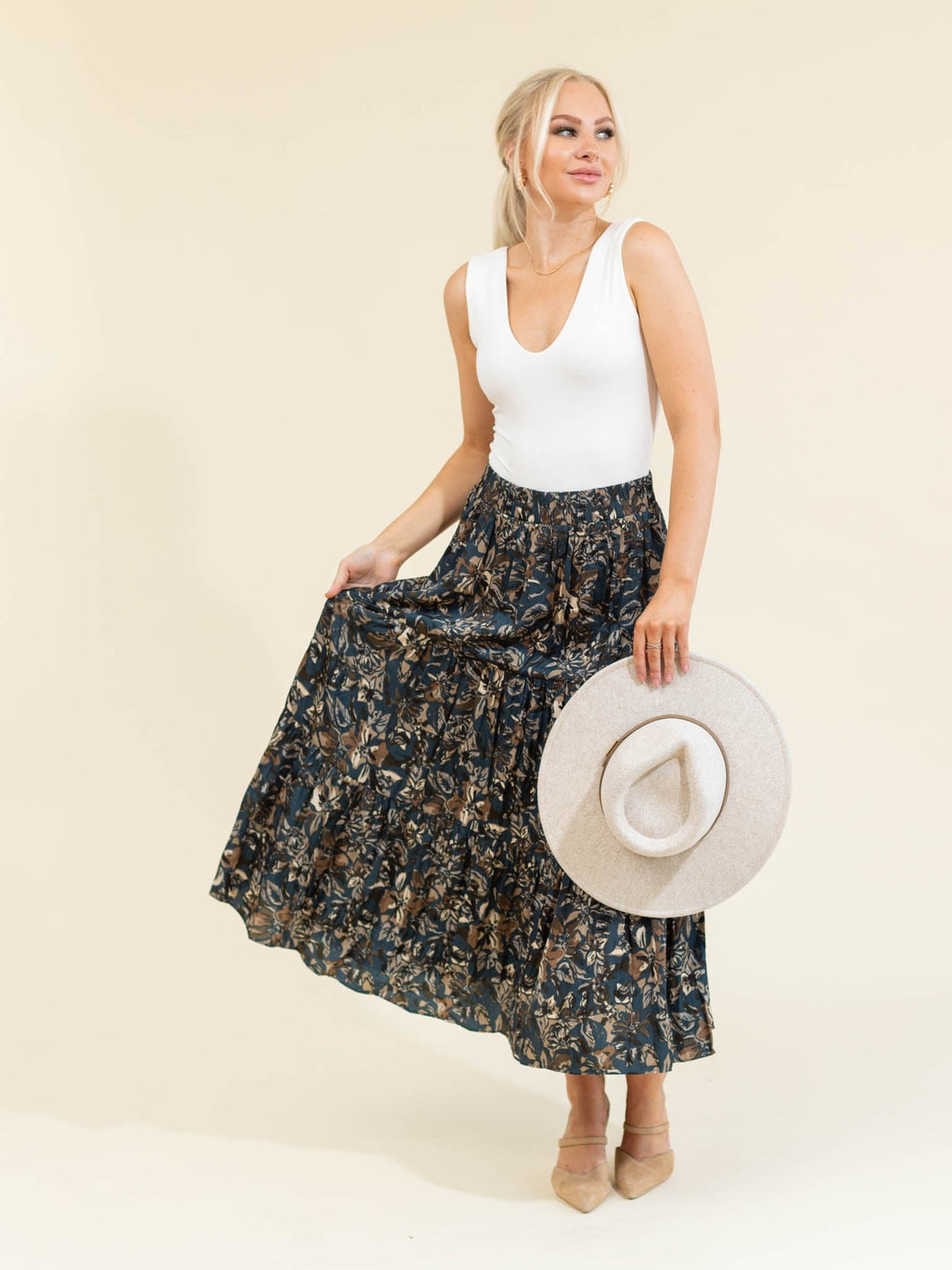 Tiered Printed Chiffon SkirtNon - Denim Shorts/Skirts