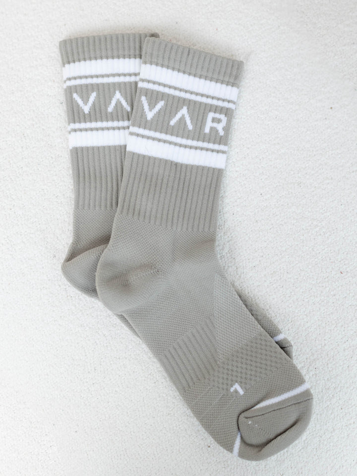 grey and white varley socks