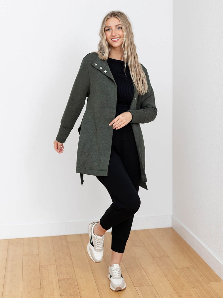 green long super soft belted cardigan