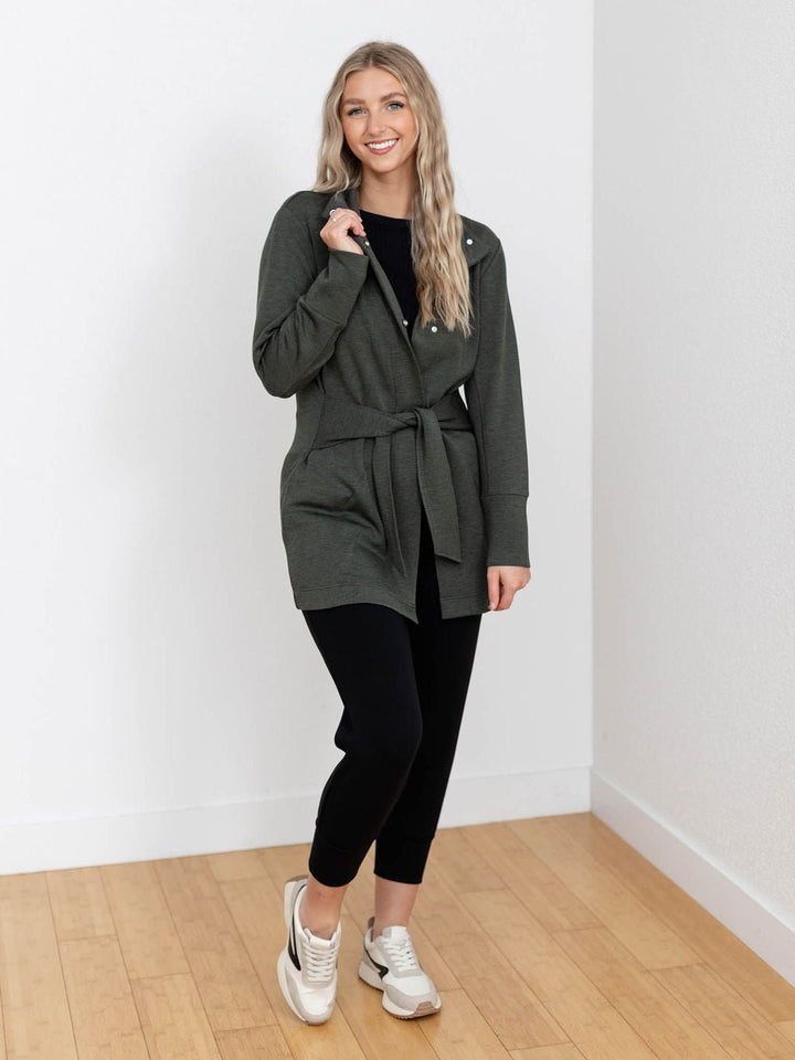 green long super soft belted cardigan