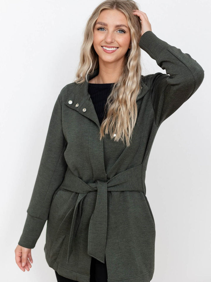 green long super soft belted cardigan