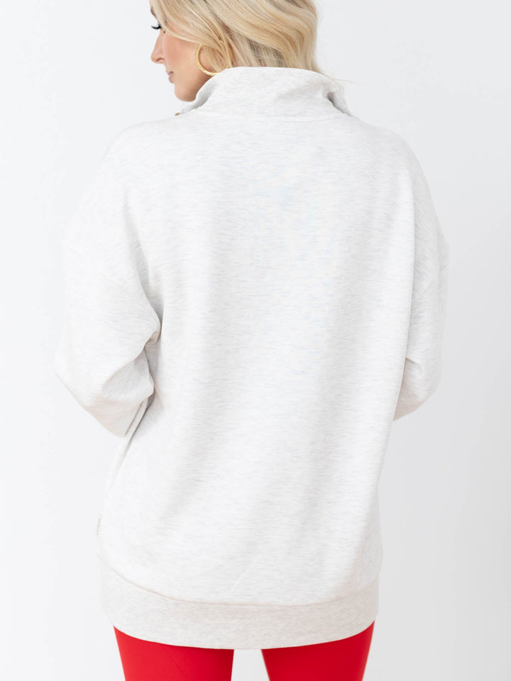 light colored tunic half zip sweatshirt