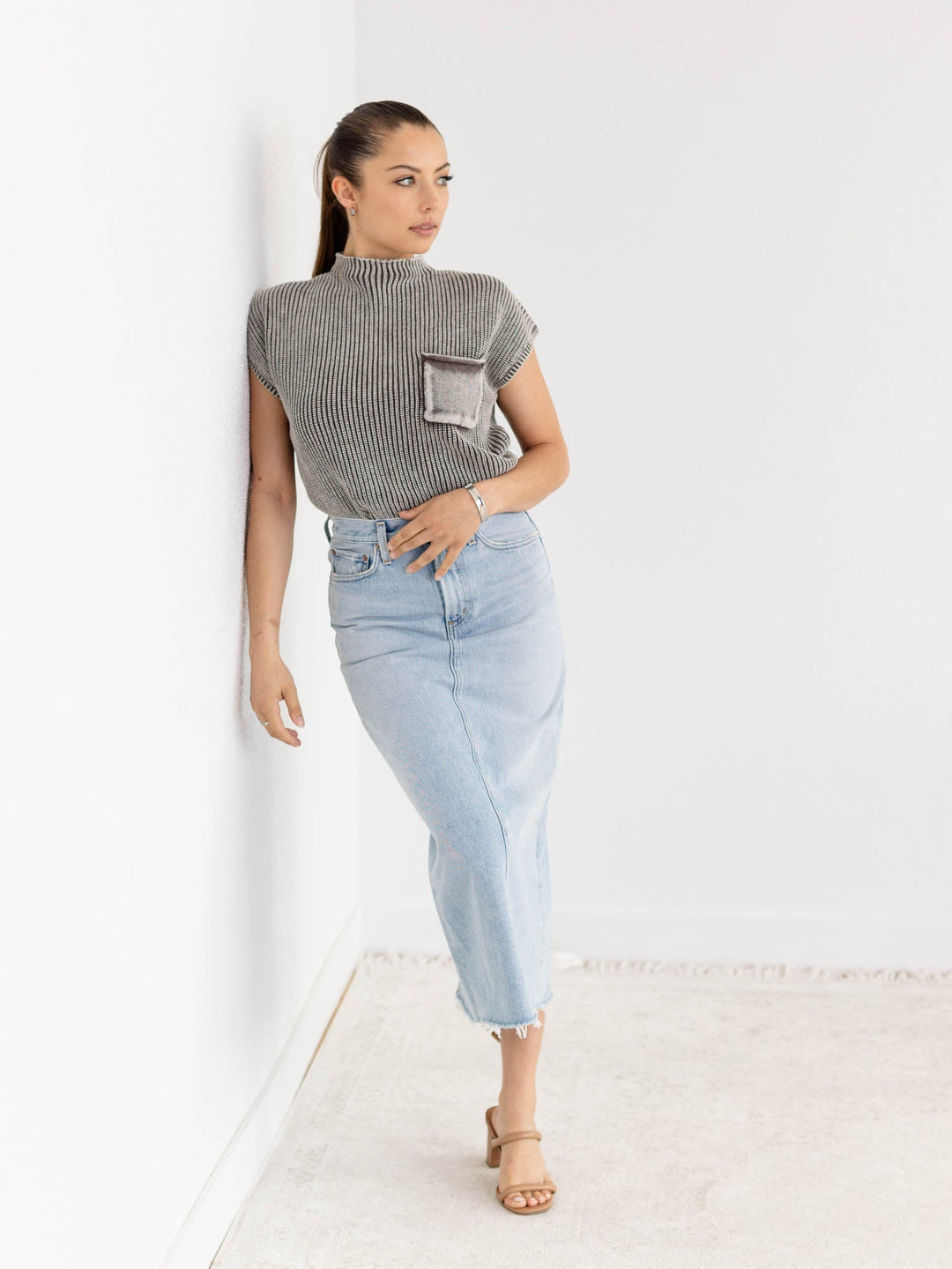 Washed Mock Neck Cropped SweaterSweaters
