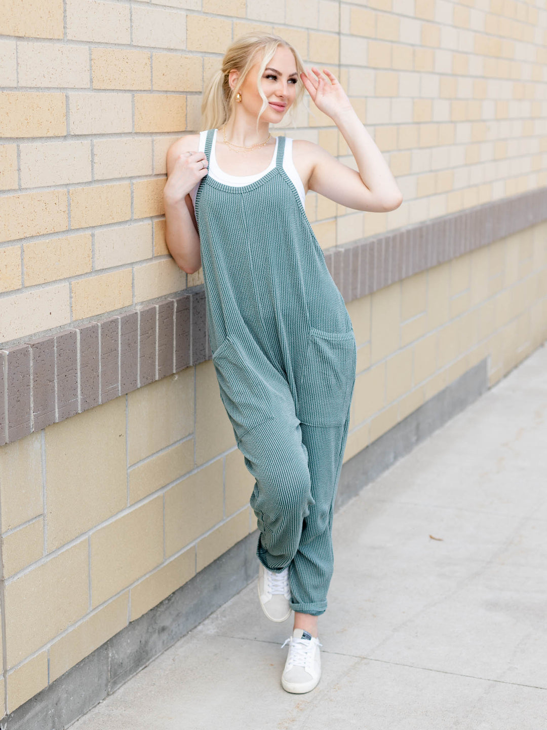 Wave Ribbed Sleeveless JumpsuitJumpsuits