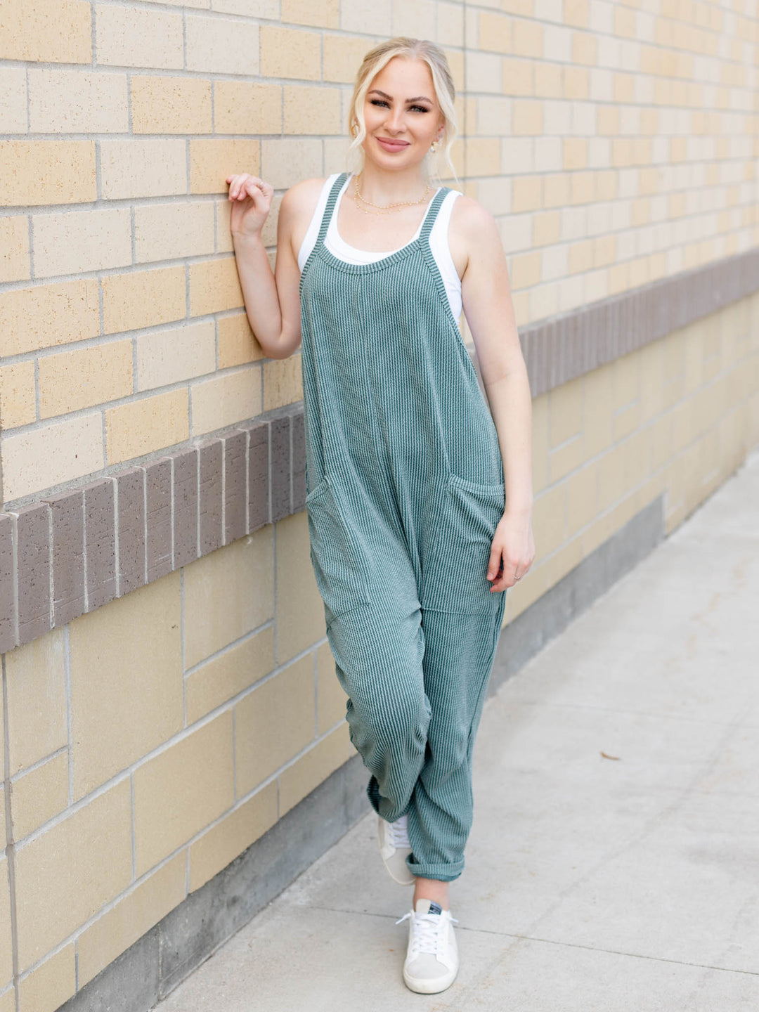 Wave Ribbed Sleeveless JumpsuitJumpsuits