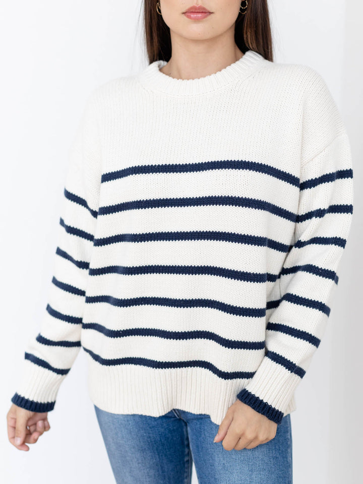 white and navy chunky stripe sweater